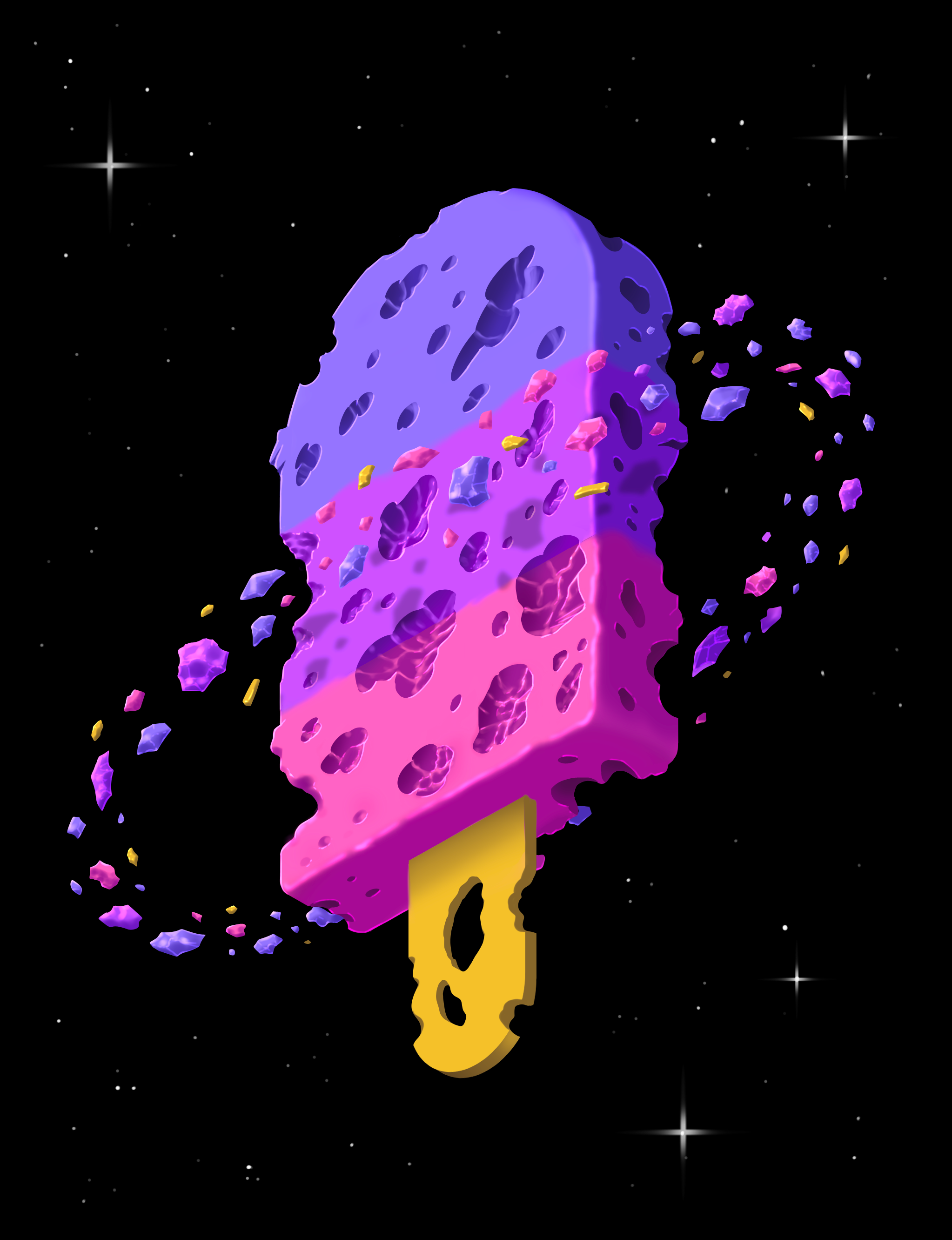 Sweet Asteroid Card — meteoric popsicle illustration drifting through deep space