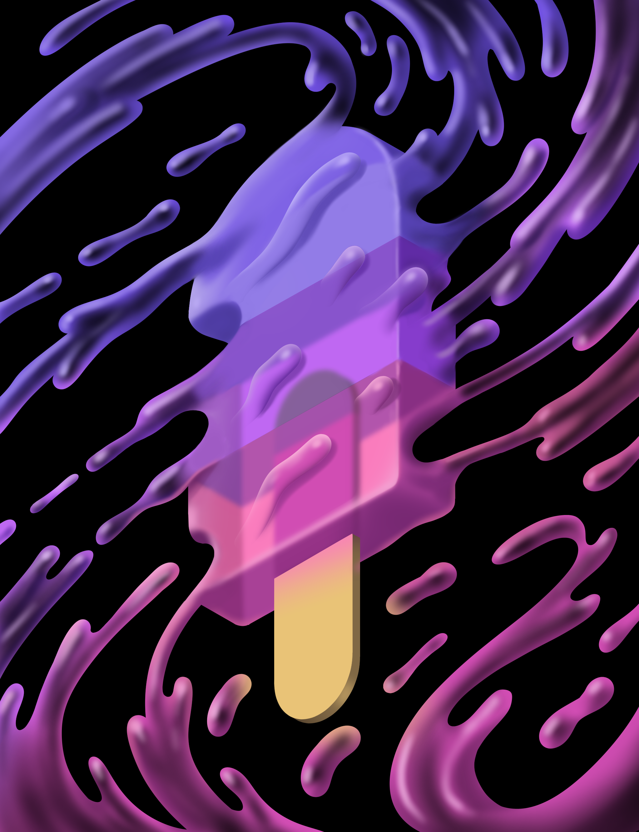 Sweet Pops Card — purple and pink popsicle illustration on splashing dark liquid